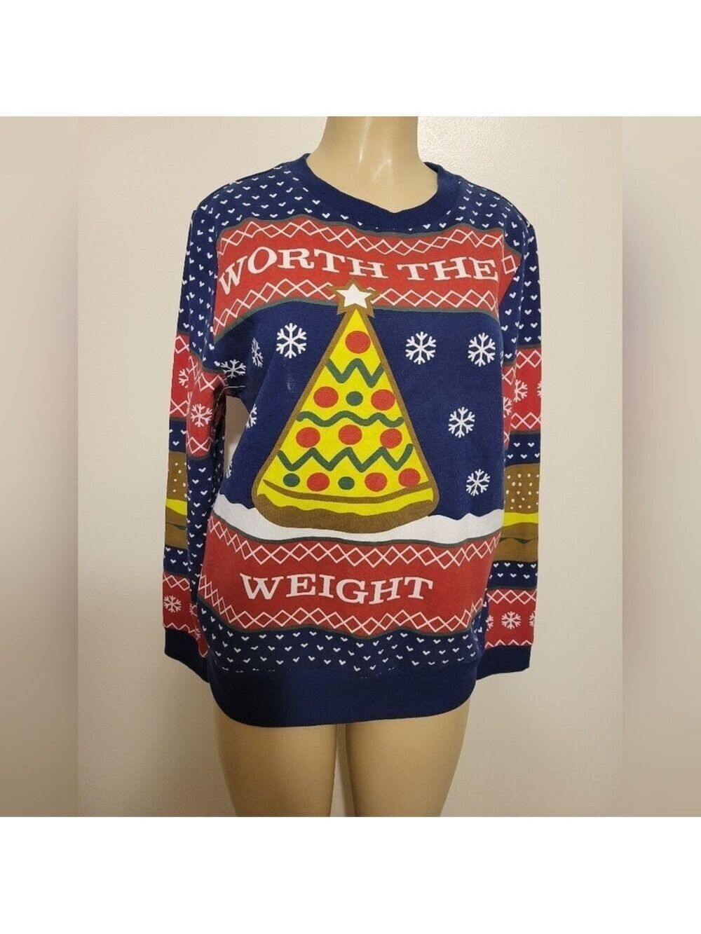 MAD Engine Festive Blue Sweater Christmas Ugly Sweater Hoildays Large